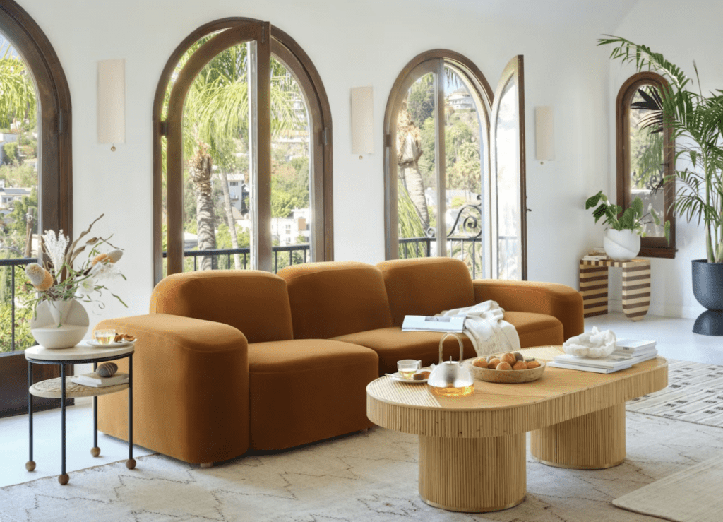 refresh with texture Crypton Caramel velvet Muse sofa at Design Within Reach