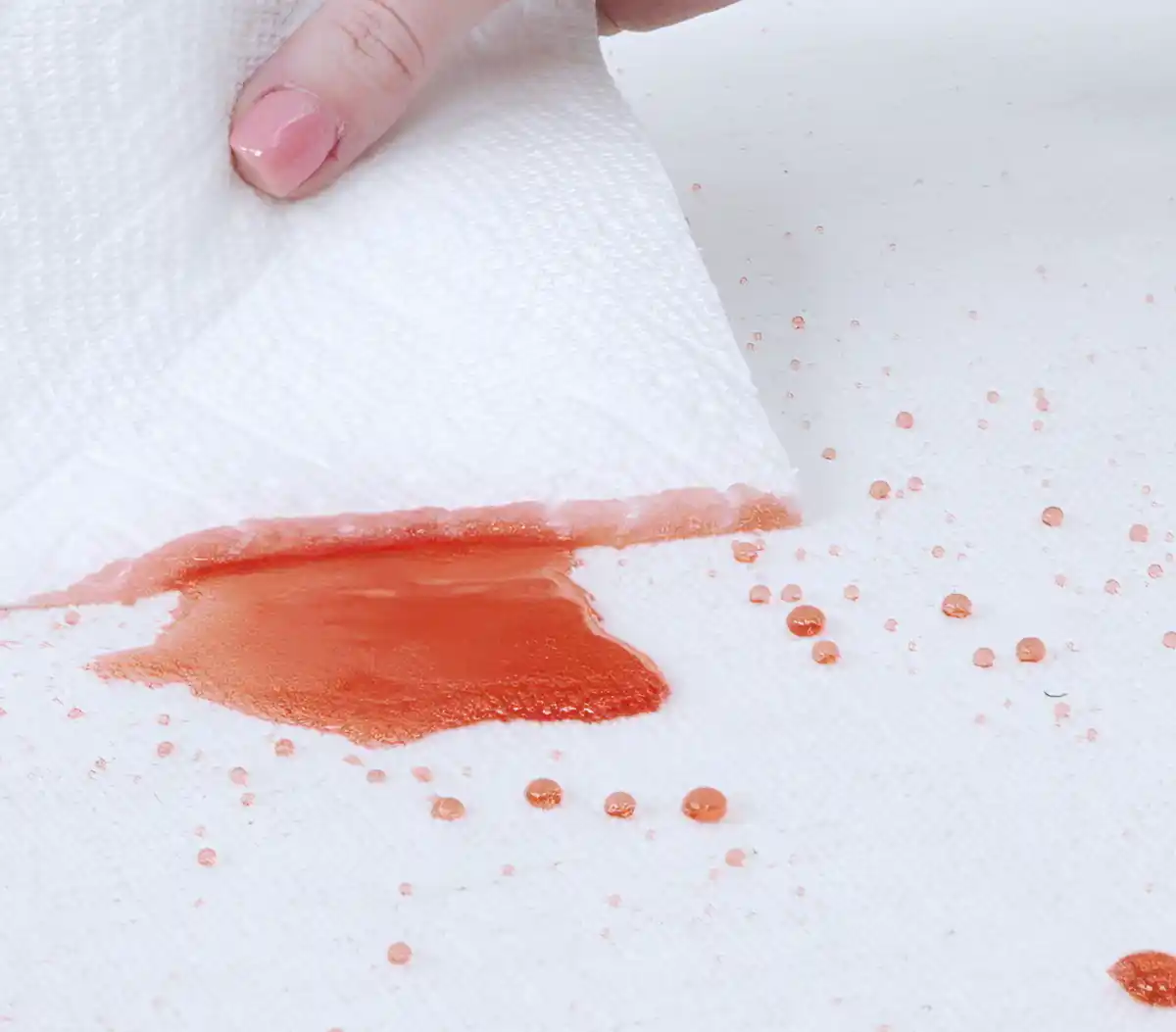 use a white paper towel to blot up the liquid spill