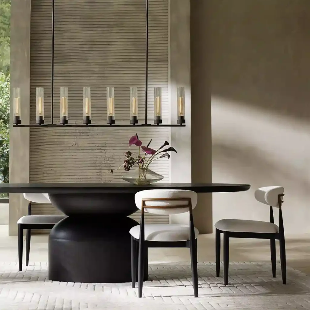 Beautiful dining room chairs available at Arhaus fabric upholstered in stain-resistant performance fabric from Crypton.