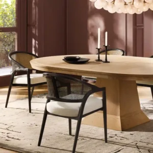 Arhaus Aimee Dining Arm Chair upholstered in our performance fabric.