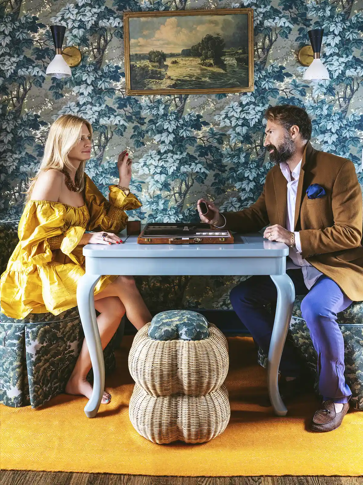 Upholstered chair in performance fabric from the Society Social furniture collaboration with Nick Mele