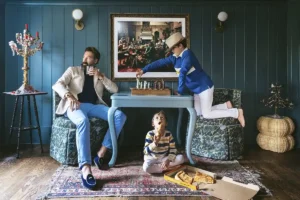 Society Social X Nick Mele furniture collaboration upholstered chair in performance fabric