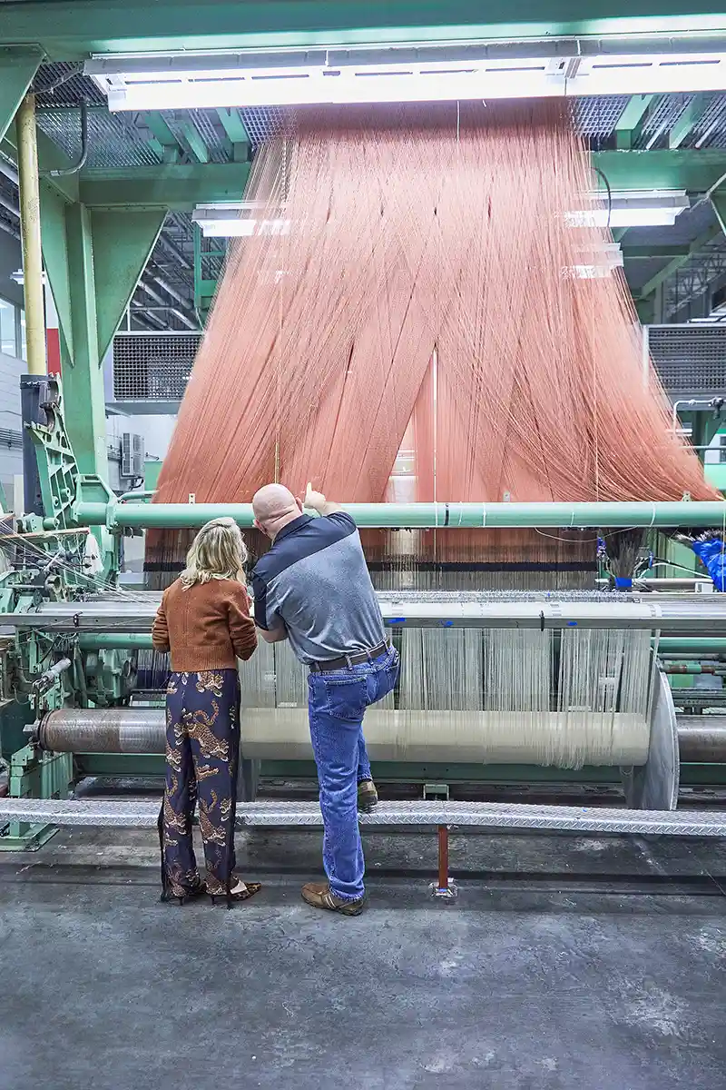 American made upholstery fabric - the weaving process at local textile mill in North Carolina.