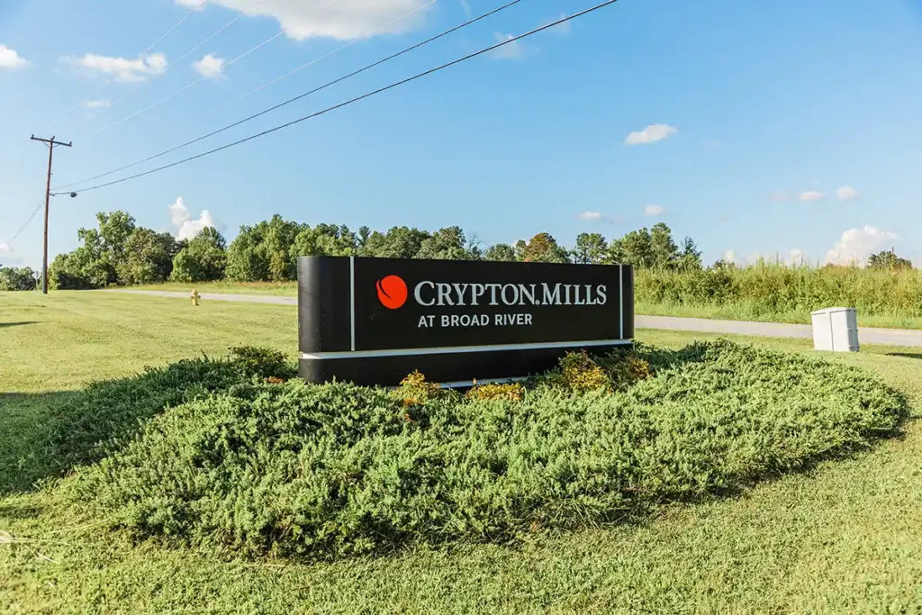 Crypton Mills sign outside the textile mill in North Carolina