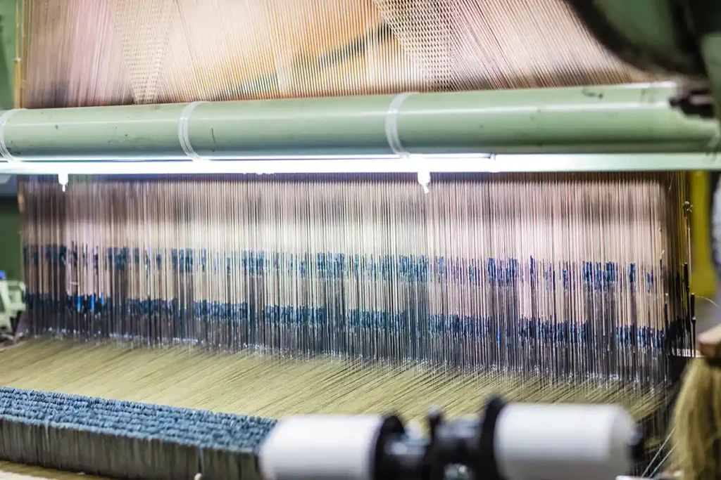 American made upholstery fabric - the weaving process at local textile mill in North Carolina.