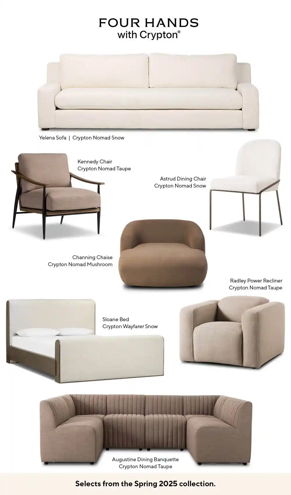 Four Hands Furniture with high performance stain resistant upholstery fabric