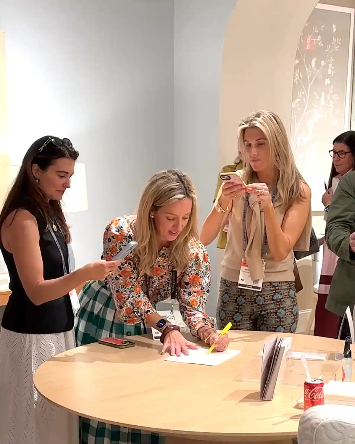 Attendees of the Design Influencers Tour test out our performance fabric and learn how to clean it