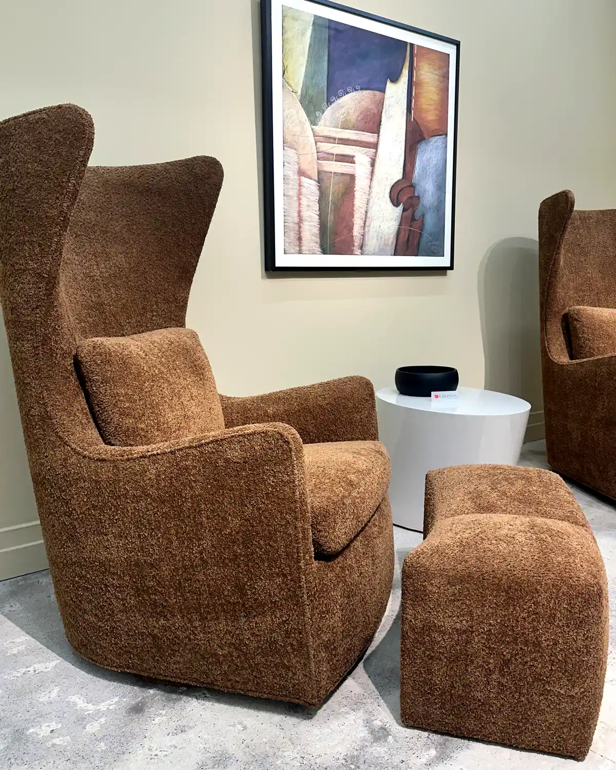 Thayer Coggin showroom at High Point Furniture Market Feeling Groovy Mid-Century Modern swivel chair