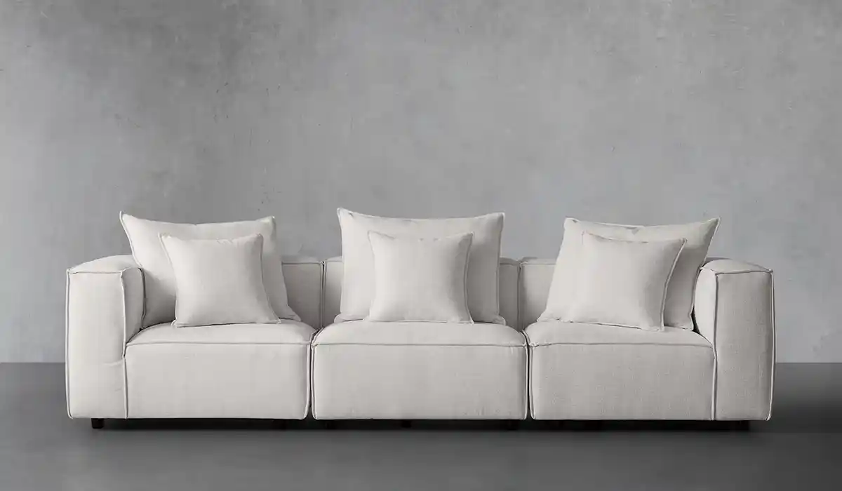 Pet-friendly couches for dog owners - Arhaus Coburn sofa in white performance upholstery fabric