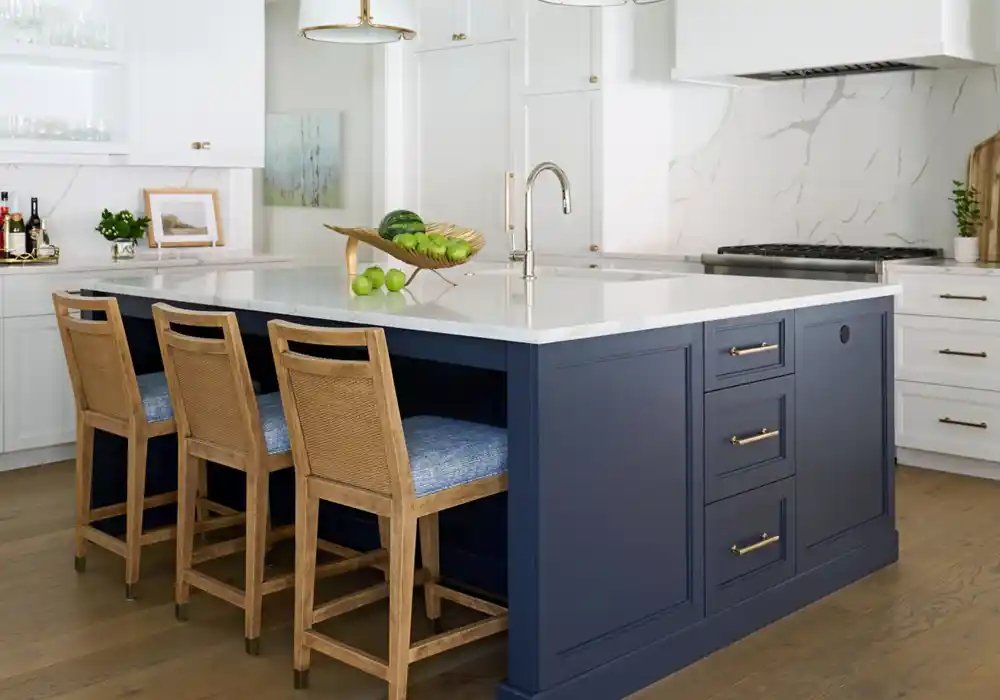 Simply Buckhead - interior designer feature with kitchen bar stools upholstered in performance fabric
