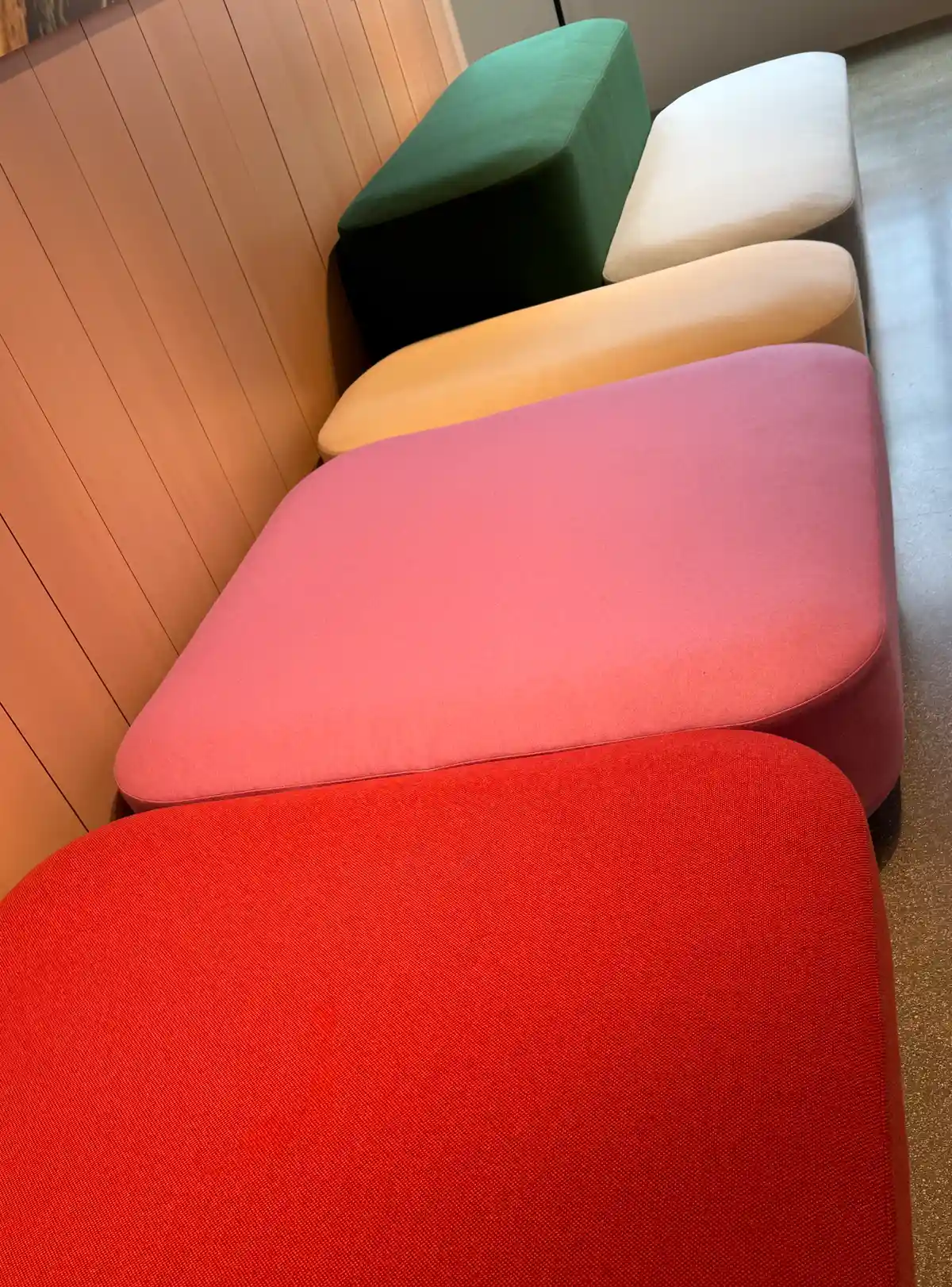 design and fabric trend found at Neocon and Design Days - modular seating in gradiant color block.