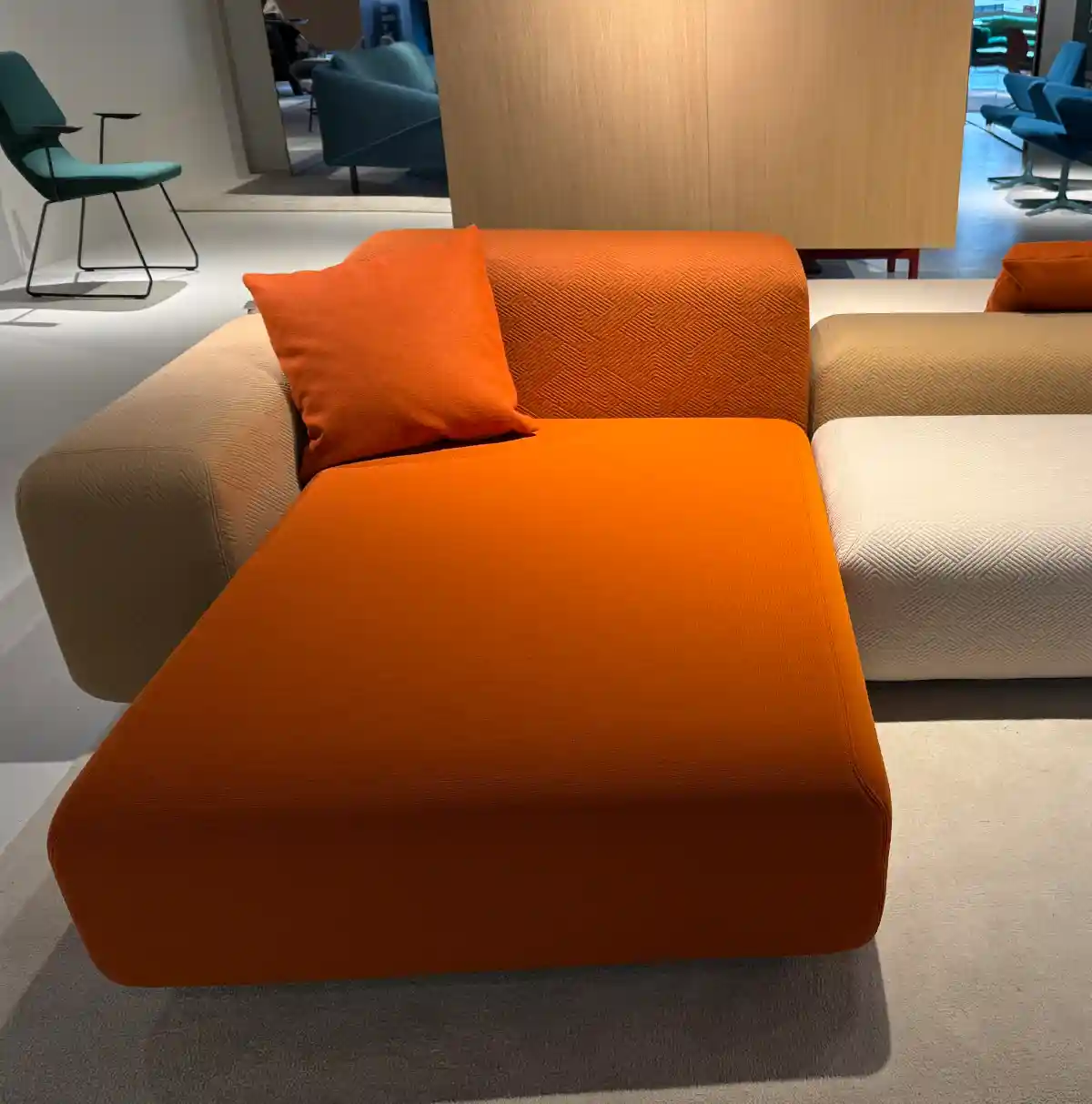 upholstery fabric trend found at Neocon and Design Days - modular seating in color block.