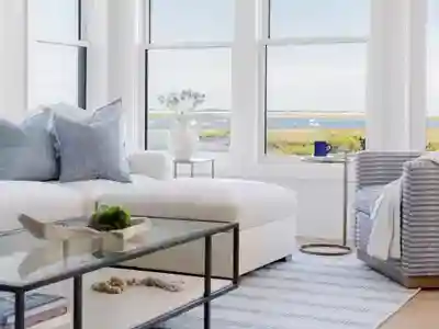 white sofa sectional in ocean beach house