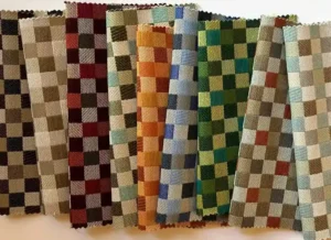 Checkerboard pattern contract fabric woven at our textile mill in North Carolina exclusively for Wolf Gordon
