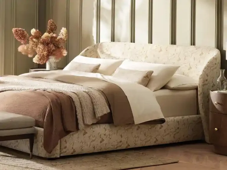 Arhaus bed frame upholstered in performance fabric