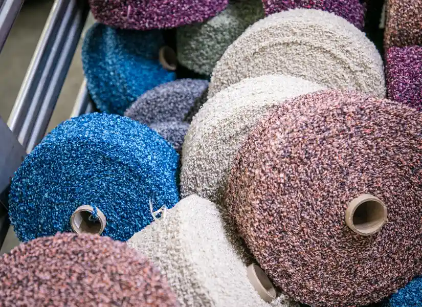 we make novelty yarn at our textile mill to create elevated textured upholstery fabric like boucle, tweed, and chenille performance fabrics