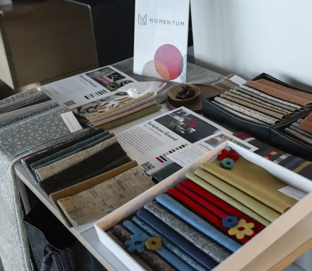 Momentum Textiles displays swatches of Crypton performance fabric