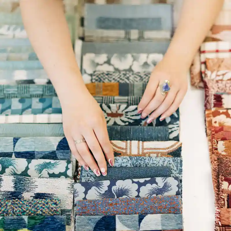 fabric swatches in different shades of blue