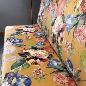 yellow contract fabric with floral pattern