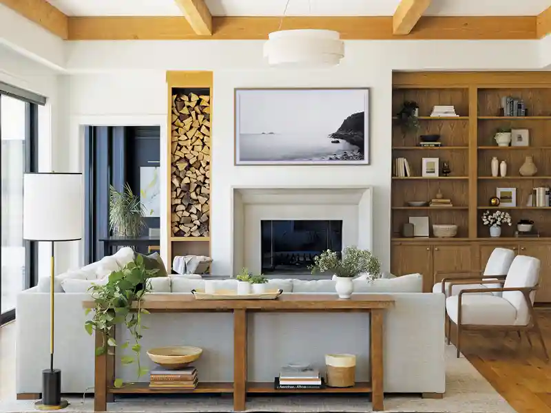 white sofa in living room upholstered in performance fabric