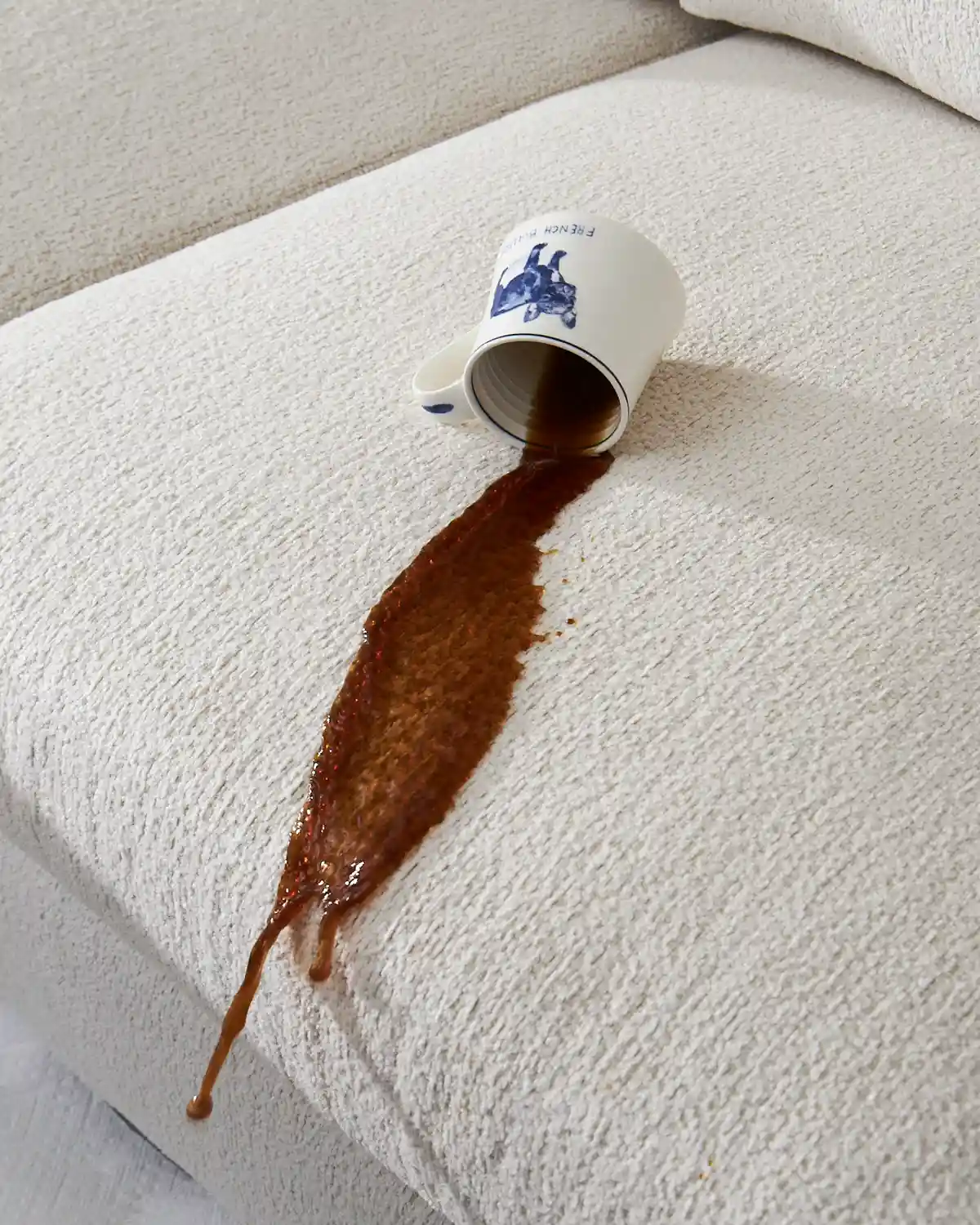 Coffee spill stain on Huntington House sofa upholstered in designer performance fabric
