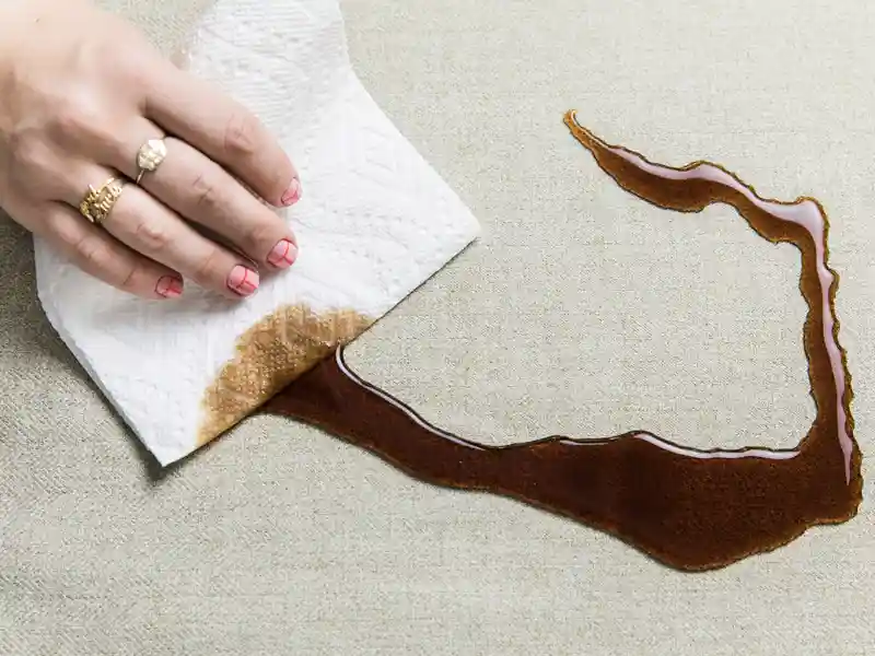 liquid beads up on Crypton performance fabric making it easy to clean with paper towel