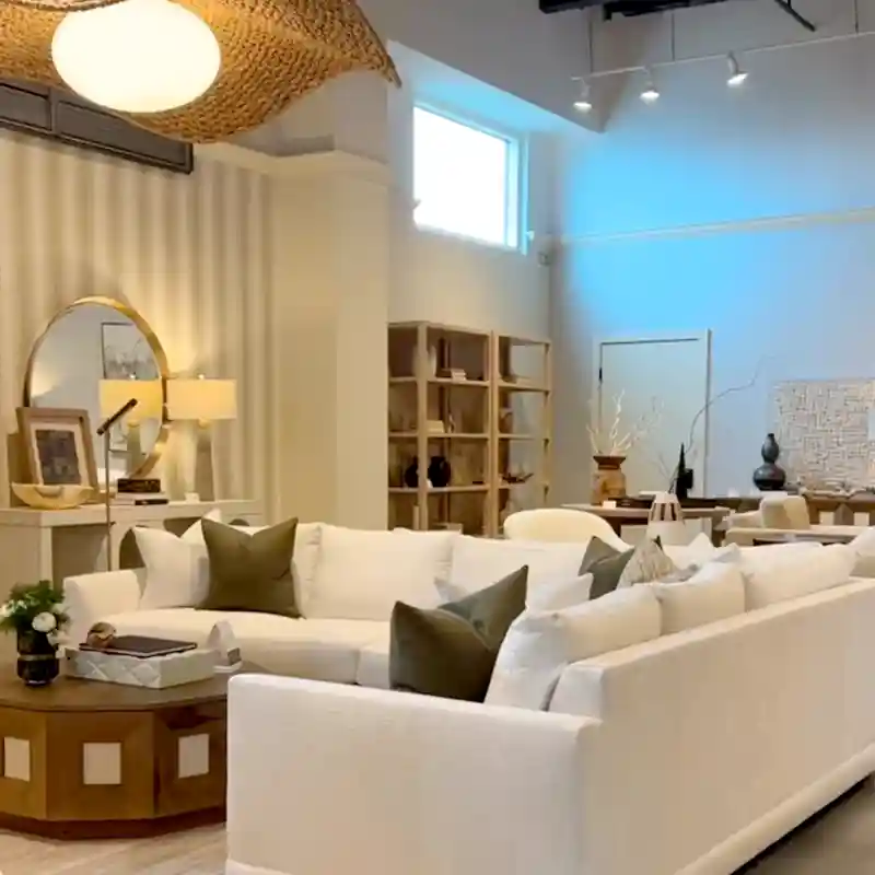 white sectional in Hooker Furnishings showroom High Point Market