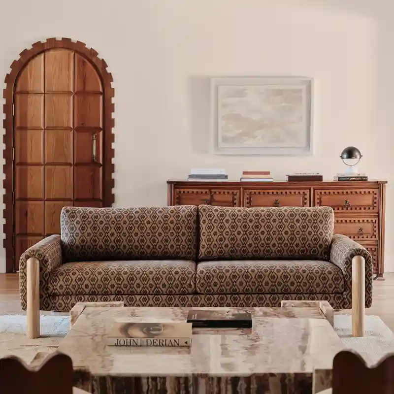 pattern sofa with performance fabric warm browns