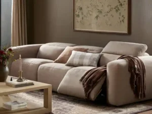 New white sofa with motion upholstered in performance fabric now available at Four Hands