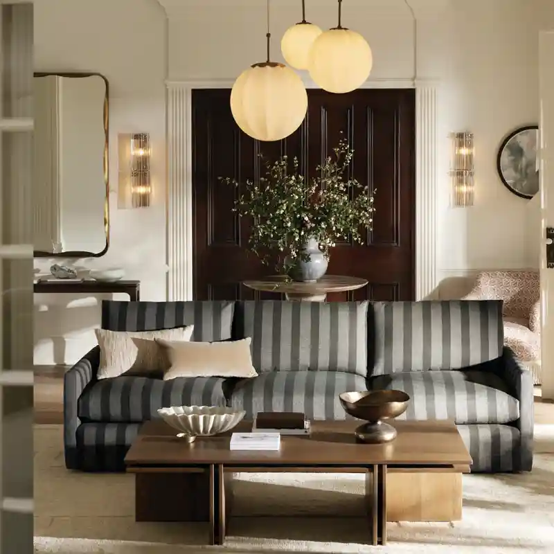 Striped performance fabric sofa available at Arhaus