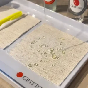 up close look at how Crypton performance fabric repels liquids and how to clean