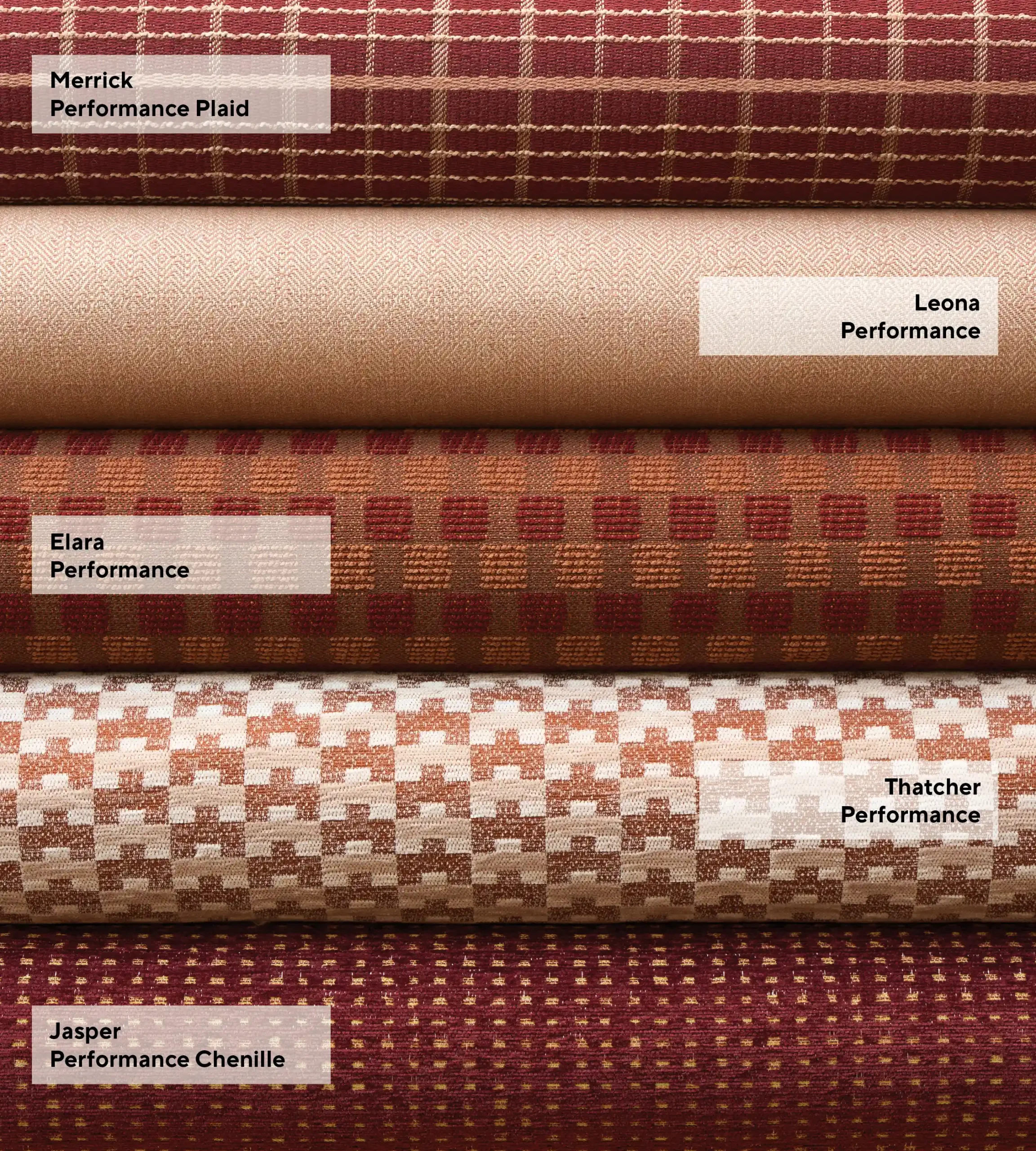swatches of the new performance fabrics by Crypton at Schumacher