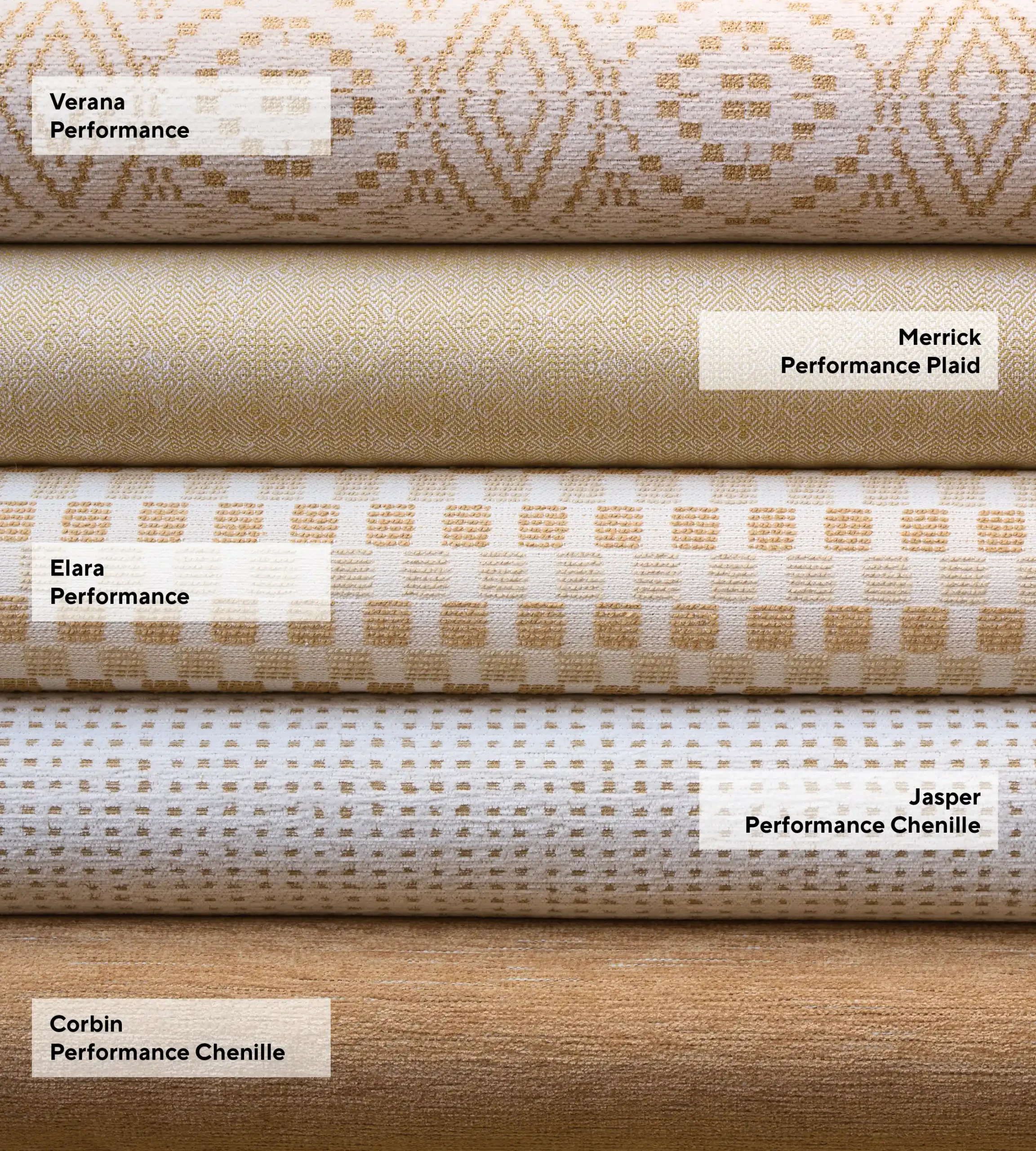 stack of fabric swatches of the new performance fabrics by Crypton at Schumacher
