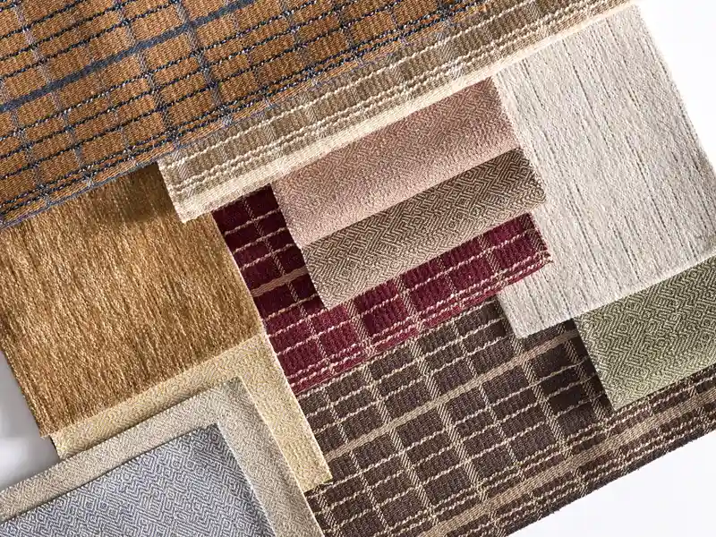 swatches of new performance fabrics at Schumacher