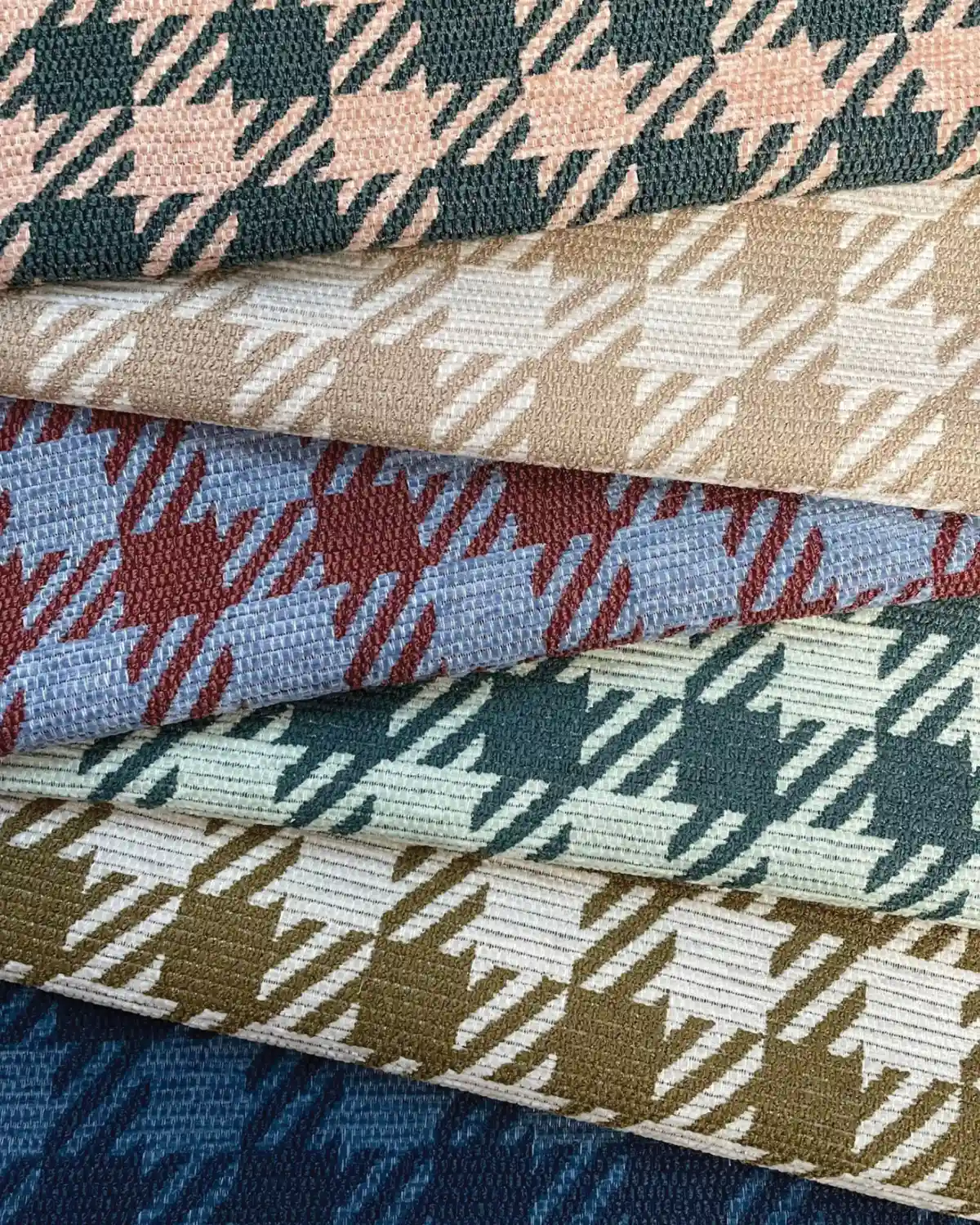 Playful houndstooth pattern upholstery fabric in multiple colors