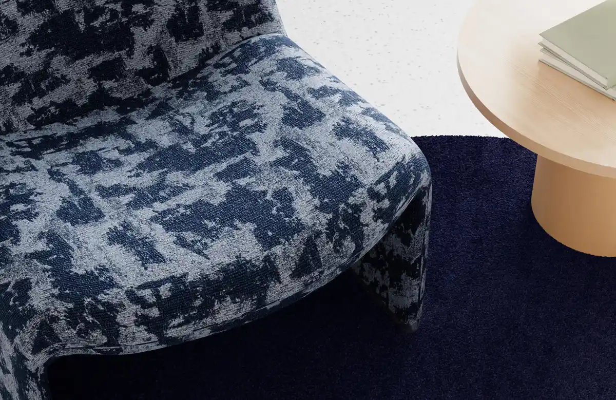 denim blue distressed bouclé upholstery fabric