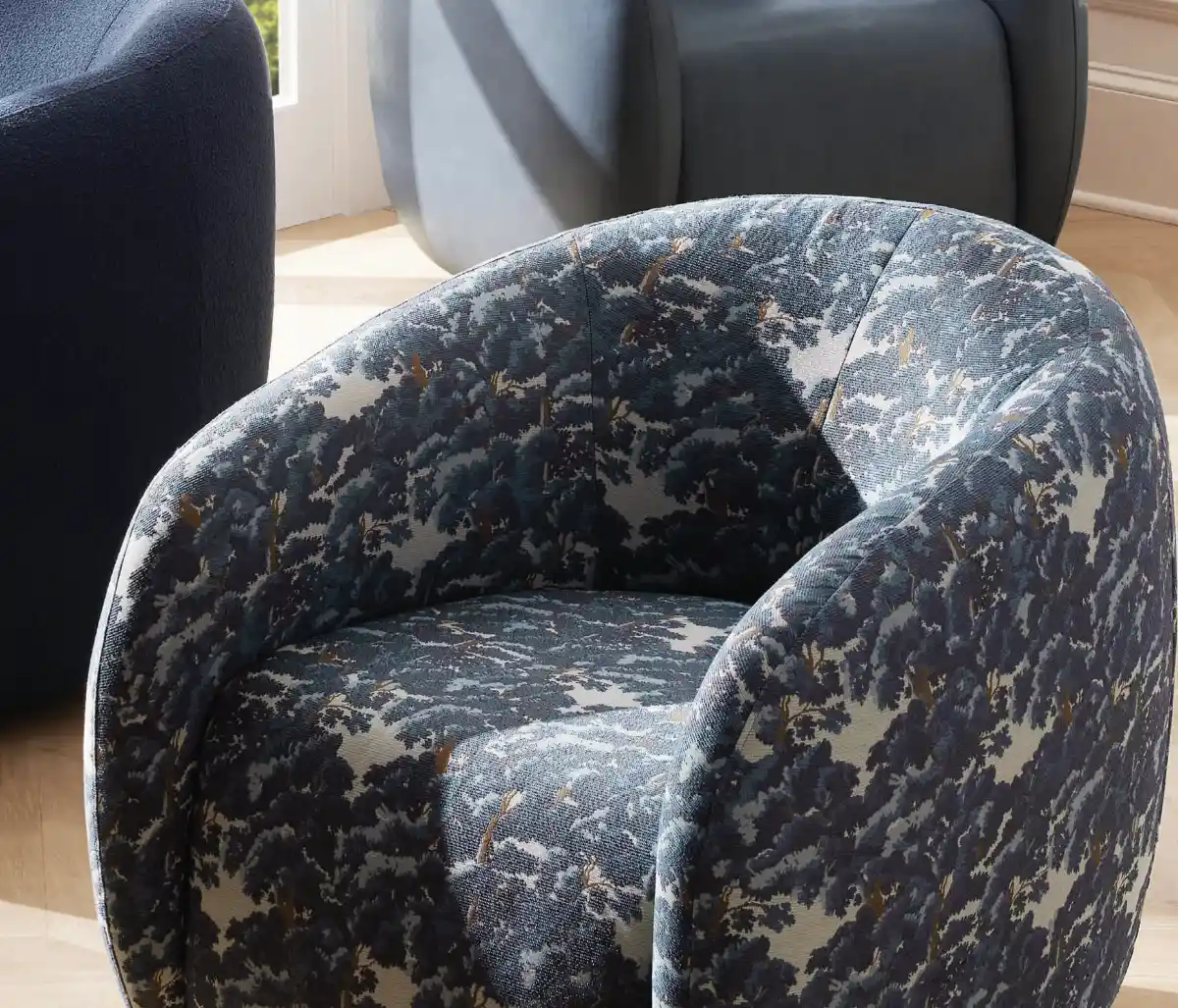 Arhaus tapestry chair upholstered in Crypton Home performance fabric