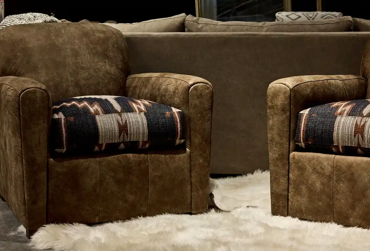 cozy leather club chairs with western design upholstery fabric seats