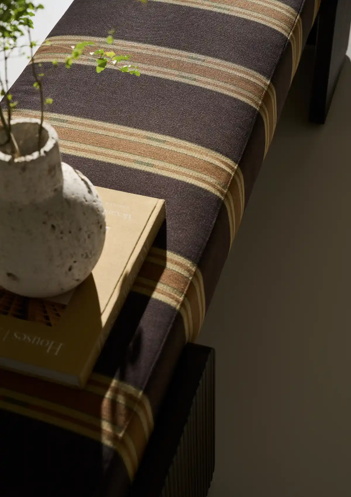 striped upholstered bench from Rowe Furniture heritage pattern textile