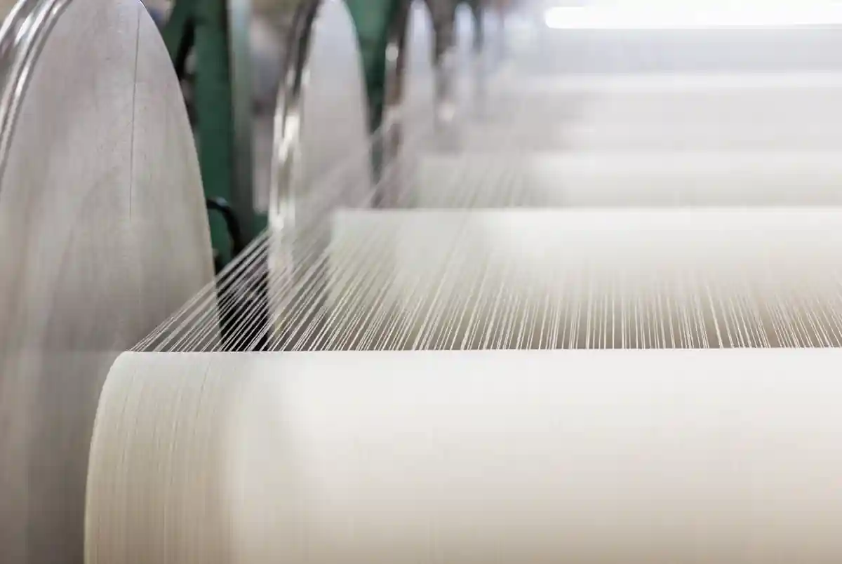 warp in a textile factory making upholstery fabric