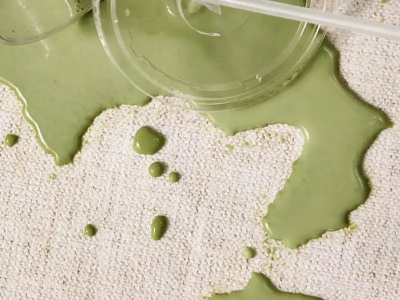 matcha spill on white upholstery fabric