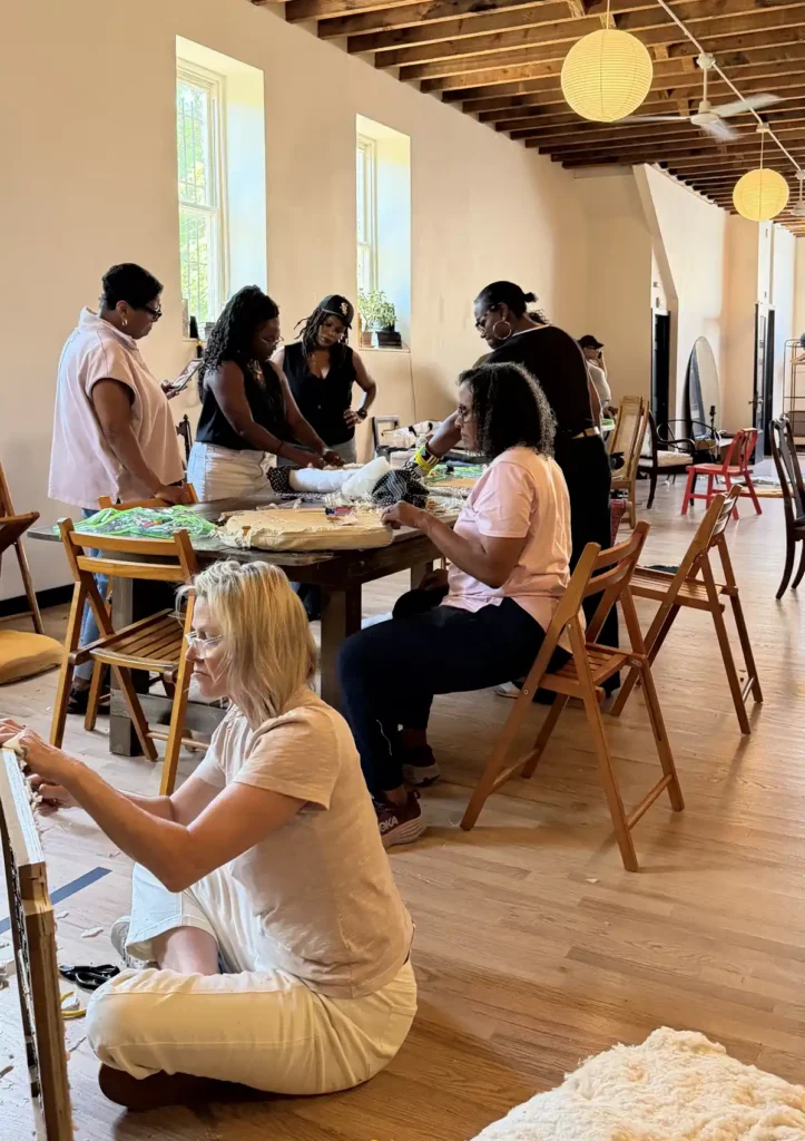 Students working on their upholstery projects