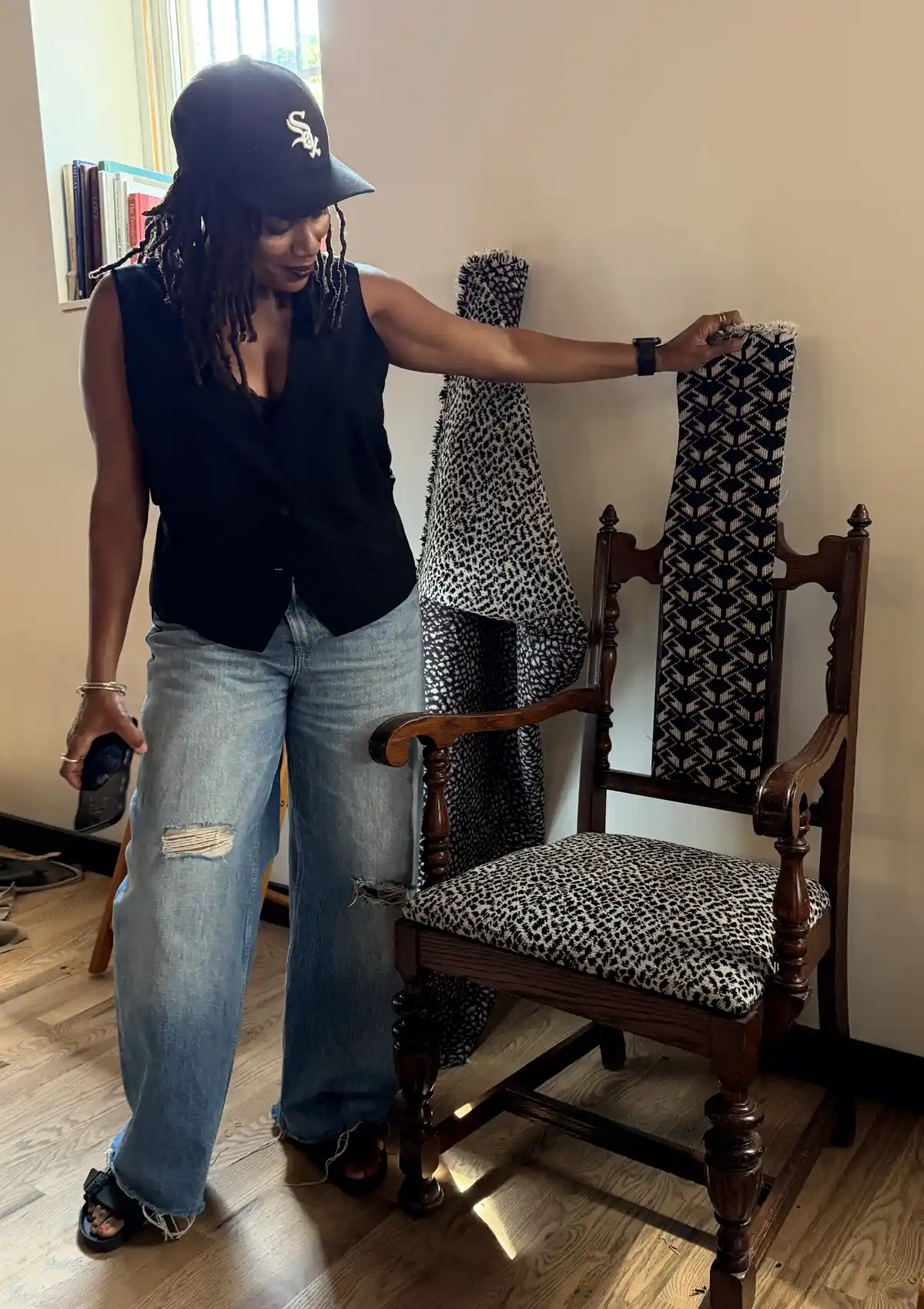 Student mixing and matching fabrics