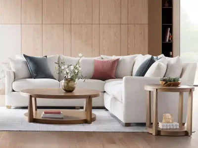 Gardner White focuses on comfort and the surging demand for performance fabrics shown here modern white sectional